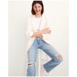 Madewell Larsen Cotton & Linen Women Large Ivory Lightweight Preppy Baggy Blazer